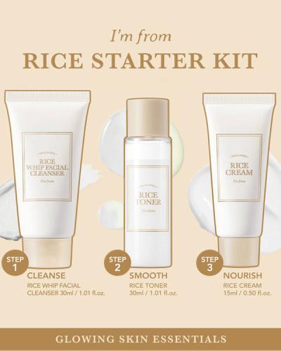 I'm From Rice Starter Kit - Korean Rice Skincare Kit, Hydrating & Brightening Cleanser, Toner, Cream Total 75ml