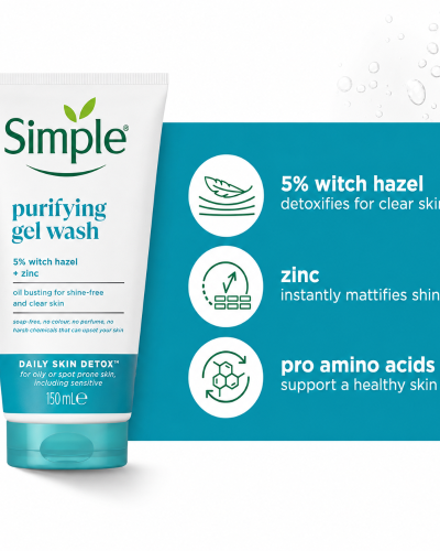 Simple Daily Skin Detox Purifying Face Wash With 5% Witch Hazel + Zinc 150ml